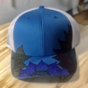 Steel Blue Handpainted Truckers Cap